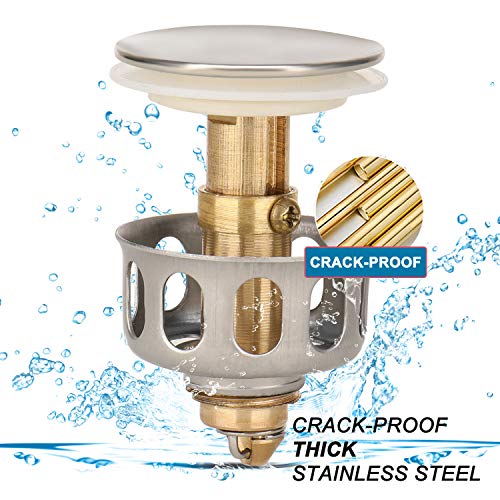 Sink Drain Strainer, Wash Basin Bounce Drain Filter, LACE INN Pop Up Drain Hair Catcher with Basket Bathroom Sink Stopper Replacement for 1.38” Diameter, 1 PC