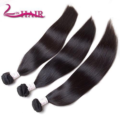 Lin Hair 3 Budles Brazilian Straight Virgin Hair Extensions 10 12 14inches 300 Grams Natural Color by Lin Beauty Arts