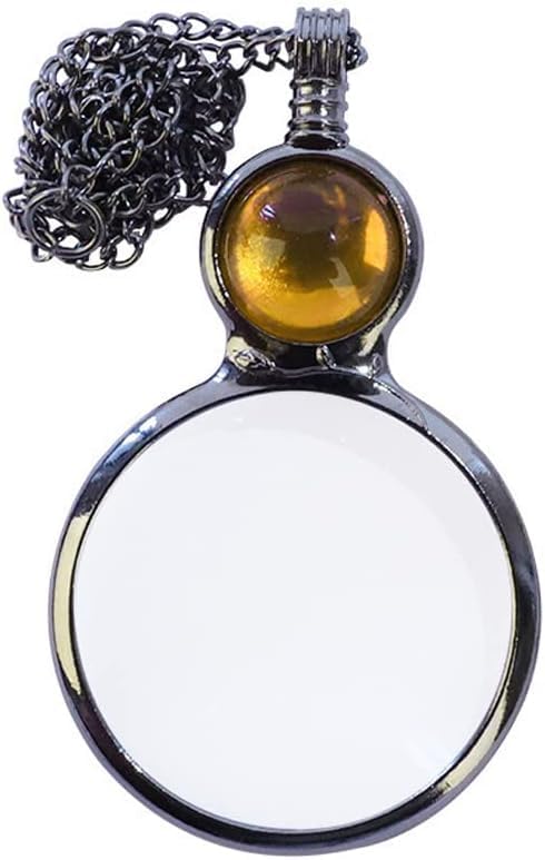 TOFBS Magnifier Pendant Necklace Gift,Magnifying Glass Necklace Optical Magnifier Lens with Vintage Lucky Crystal Bead Pendant for Library Reading Fine Print Zooming Increase Vision Jewelry (Yellow)