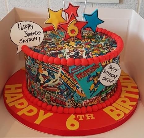 Superhelden Comic 19 Cm Runde Fondant Kuchen Topper Aus Amazon De Lebensmittel Getranke