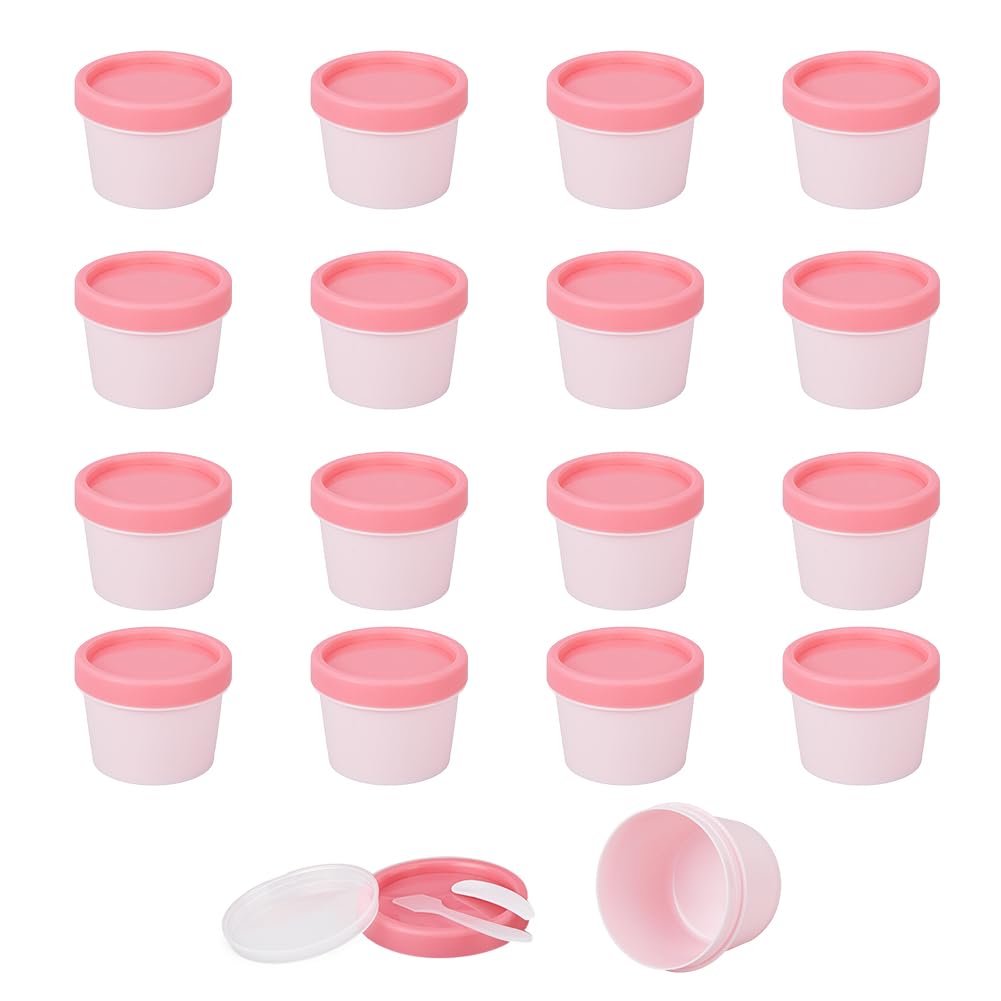 SUPERFINDINGS 12Pcs 3.4oz/100ml Empty Plastic Cosmetic Refillable Makeup Travel Containers Pink Sample Pots Empty Jars with Lids Cosmetic Jars with Mini Spatulas for Lotion Cream Ointments