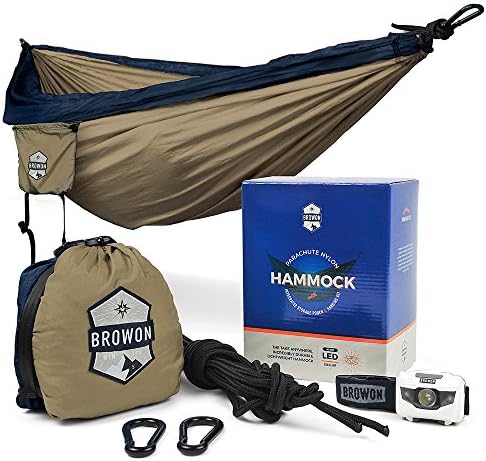 Lightweight 2 Person (Double) Camping Hammock Includes Headlamp, Tree Straps, Carabiners and Stuff Sack