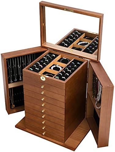 ジュエリーボックス 木製 アクセサリーボックス 大容量 宝石箱 10層 アクセサリー収納 ミラー付き アクセサリーケース 利便性 アクセサリー 収納 美しいスタイル