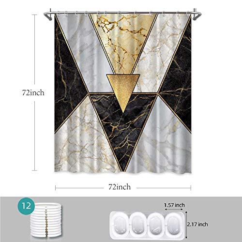 Black Gold Marble Shower Curtains for Bathroom, Modern Luxury Geometric