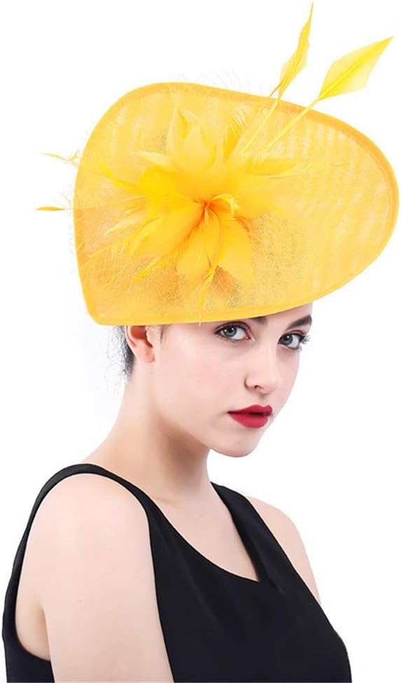 Yiwuhu Women Elegant Fascinator Hat Bridal Women's Wedding Fascinator Tea Party Hat Flower Mesh Feather Hair Clip Accessories