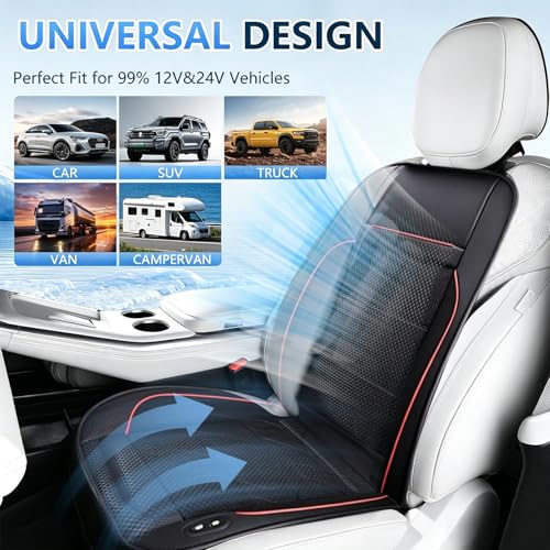 DMG Car Seat Cooling Cushion with 3 Speeds USB Fan, Breathable 3D Borneol Fabric & Lumbar Support, Summer Ventilation Mat for Auto, Truck, SUV