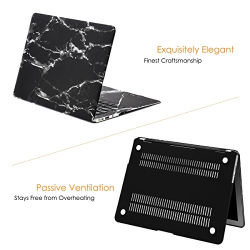 TOP CASE – 2 in 1 Bundle Deal Black Marble Pattern Rubberized Hard Case + Vinyl Full Keyboard Decal Sticker for MacBook Air 13" (13" Diagonally) Model: A1369 / A1466 - Black
