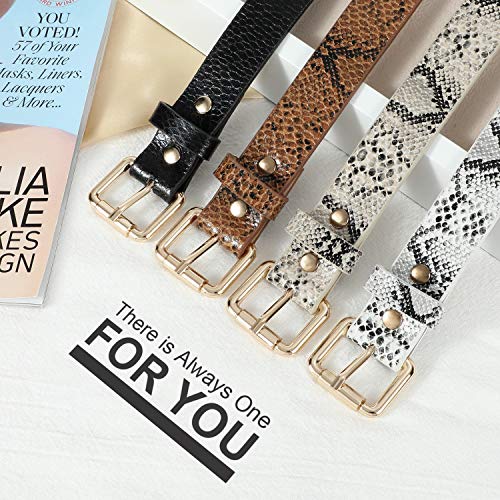 2 Pack Women Snakeskin Print PU Leather Belt for Pants Dress with Gold Color Pin Buckle By JASGOOD 0.9 Inch Wide Black + Grey