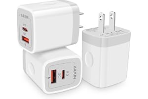 3Pack Dual Port USB-C Wall Plug-in USB Charger, AILKIN 20W Power Delivery + QC3.0 USB A Double Port Fast Charging Block for iPhone 15 14 13 12 Pro Max 14 Pro 12 Mini 11 Pro Max 14 Plus 11 SE X XS Cube