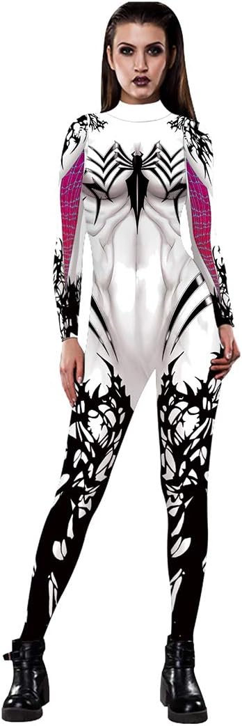 Women Halloween Costume Skeleton 3D Printed Skinny Jumpsuit Bodysuit