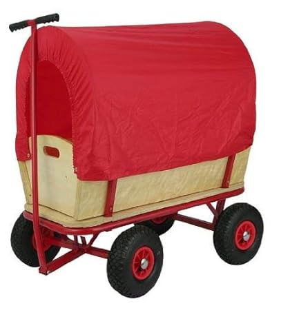 Transportwagen aus Holz mit Regenschutz