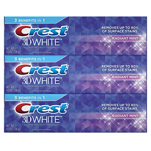 Crest 3d white, whitening toothpaste, radiant mint, 4.8 ounce,3 c…
