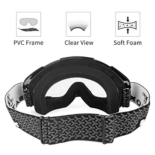 BATFOX ATV Goggles Dirt bike Motocross Riding Motorcycle Glasses Goggles Interchangeable Lenses for Men Women Youth Fit Over Glasses Detachable Nose Guard (Clear)