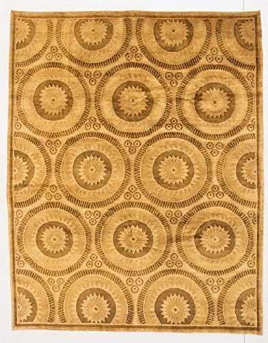 eCarpet Gallery Hand-Knotted | Large Area Rug for Living Room, Bedroom | Home Decor Rug | 100% Wool | Karma Casual Brown Rug 8'0" x 10'0" | 284491