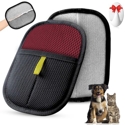 RUBALN® ️ Pet Hair Removal, Glove Hair Remover Glove + Hook Hanger Gift for Dog Cat Hairs, Pet Hair Remover, Reusable Glove, Daily Use (Red)