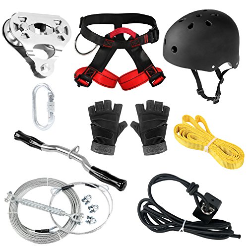 CTSC 150 Foot Zip Line Kit for Kids and Adult(Less Then 250lb) with Brake and Seat, Helmet and Harness, Zipline for Backyard Entertainment Equipment, Premium Materials, Easy to Install (150)