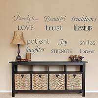 LUCKKYY Family Wall Decal~ Set of 12 Family Words Quote Vinyl Family Wall Decal Family Room Art Decoration Living Room Decor Decoration for Home Decor (Black)