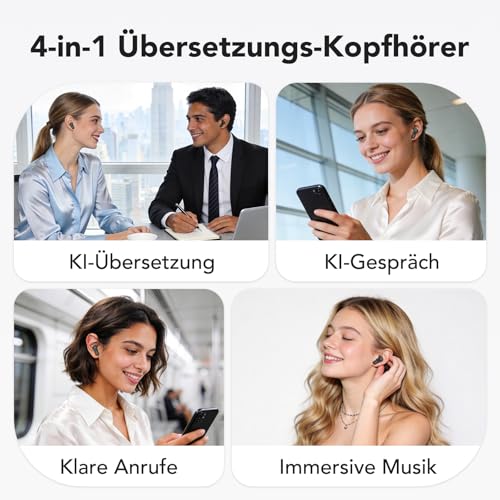 N02 Übersetzer Kopfhörer mit KI Chatbot, 4-1 HiFi-Klang Übersetzungskopfhörer mit 165 Sprachen & 9 Modi, 48h Akku Touchscreen Sprachübersetzer, Bluetooth 6.0 für Reisen, Wirtschaft und Sprachenlernen