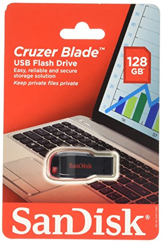 Sandisk Cruzer Blade USB Flash Drive, 128 GB, Black/Red (SDCZ50-128G-A46)