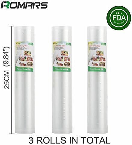 3 Pack of Vacuum Sealers Unlimited - 9.8" x 16.4' Rolls - Thicker, Heavy-Duty Commercial Quality Textured Vacuum Sealer Bags For Foodsaver, etc. - FDA Approved (25cmx500cm)