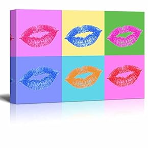 Canvas Wall Art - Multi-Color Pop Art with Lips - Giclee Print Gallery Wrap Modern Home Art Ready to Hang - 12" x 18"