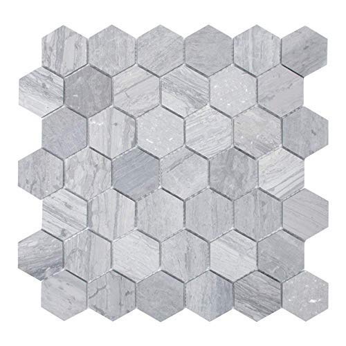 MAYKKE Cooper 10-Pack Mosaic Wall and Floor Tile | 12" x 12" Mini Hexagonal Honeycomb Pattern | Kitchen, Bathroom, or Laundry Room Backsplash, Flooring | Fade Resistant Wooden Blue Marble, YOA1010105 - Thumbnail 5