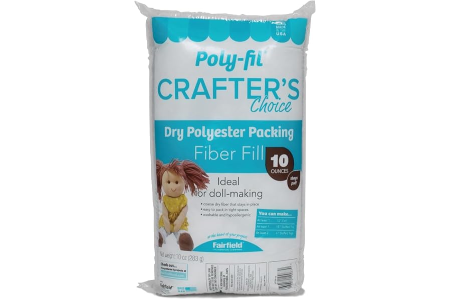 Poly-Fil Crafter's Choice Fiber Fill Stuffing, White, 10 Ounce, 1 Count | Polyester Fiber, Coarse Texture, Dry Packing, Packs Into Small Spaces, Dolls, Toys, Animals, Fluff and Structure