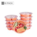 Glotoch 39 Ounce BPA Free Plastic Meal Prep Containers with Lids, 3 Compartment Lunch Box & Round Food Containers, Microwave & Freezer & Dishwasher Safe Containers & Bento Boxes, Orange, 10 Count