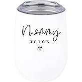 Andaz Press Funny Mother's Day Wine Tumbler with Lid, Mommy Juice, 12 Oz Stemless Stainless Steel Insulated Birthday Christmas Gift for New Mom Mama Tumbler Mom Tumbler Mom to Be
