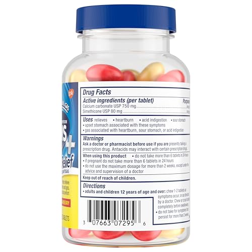 TUMS CHEWY BITES CHEWABLE ANTACID TABLETS WITH GAS RELIEF, LEMON & STRAWBERRY – 54 COUNT