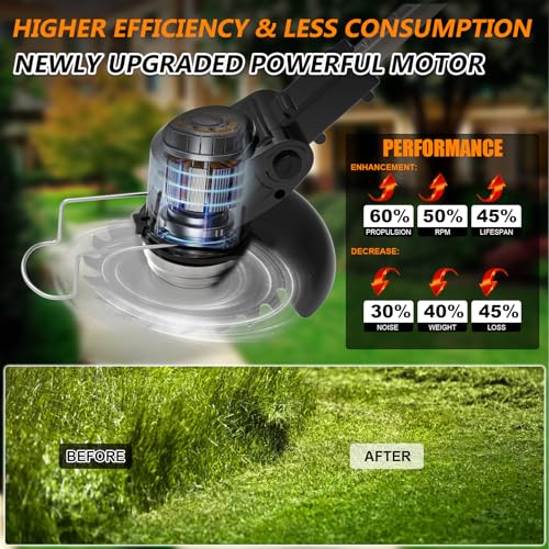 Cordless Weed Wacker Electric Eater Battery Powered with 2 21V Battery Operated, 3 in 1 Stringless Grass Trimmer/Edger/Brush Cutter Wheels Weed Trimmer for Garden Yard
