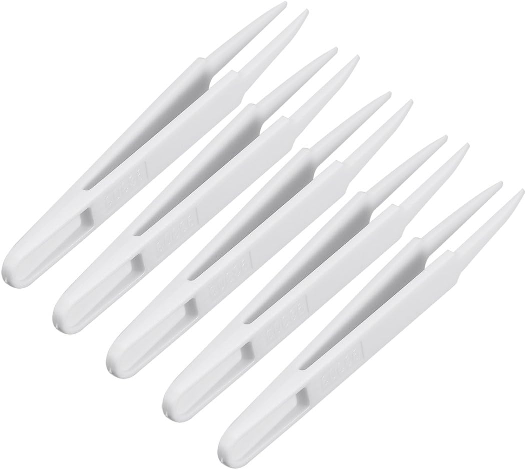 Sourcingmap 93303 Soft Plastic Anti-Static Tweezers, Precision Point Tip for Craft DIY Beauty Electronics Repair Tool Beige 5 Pcs