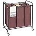 MaidMAX Laundry Sorter, Metal Rolling Heavy-Duty Triple Laundry Hamper Cart Basket with 3 Removable Bags and 4 Wheels, 2 Lockable, Brown
