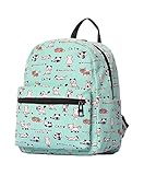 Veenajo Small Lightweight Canvas Backpack Purse Casual Daypack Ipad backpack for Women Girls Teens Kids(Green Cat)