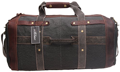 Iblue sturdy canvas leather weekend travel duffel overn…