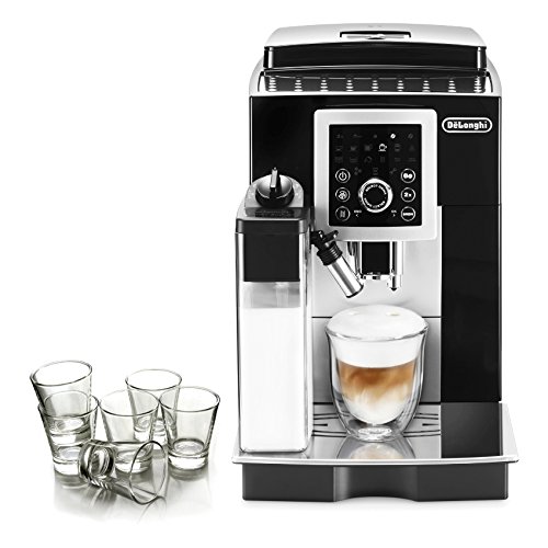 Click Here to See More Images DeLonghi Magnifica S Black Smart Automatic Cappuccino Machine with Free Set of 6 Italian Espresso Shot Glasses