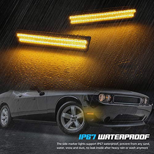 RUXIFEY Sequential LED Side Marker Lights Smoked Front Sidemarker Compatible with Dodge Challenger 2008 to 2014 Amber - Pack of 2