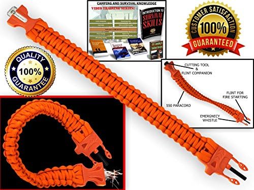 Ready Wrist: 550 Paracord Emergency Bracelet Is a Parachute Cord Survival Bracelet with an Emergency Whistle, Knife Like Cutting Tool, and Flint (Orange/Orange)