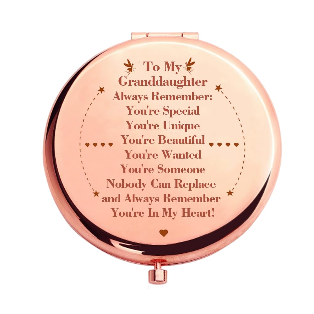 IFUDE Engraved Compact Makeup Mirror -Inspirational Gift for Granddaughters from Grandparents - Folding Pocket Mirror Perfect for Birthdays,Christmas,Graduation,and More!