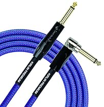 Kirlin Cable IWB-202BFGL-20/RO -20 feet- Straight to Right Angle 1/4-Inch Plug Premium Plus Instrument Cable, Royal Blue Tweed Woven Jacket
