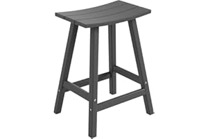 WO WESTIN OUTDOOR WO Home Furniture Saddle Seat Bar Stool 24" Inch Adirondack HDPE Backless Outdoor Patio Kitchen Counter Stool Seat (Gray/Grey)