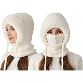 3 in 1 Beanie Hat for Women 3 in 1 Beanie Hat with Scarf and Mask,Warm Balaclava Hat for Cold Winter