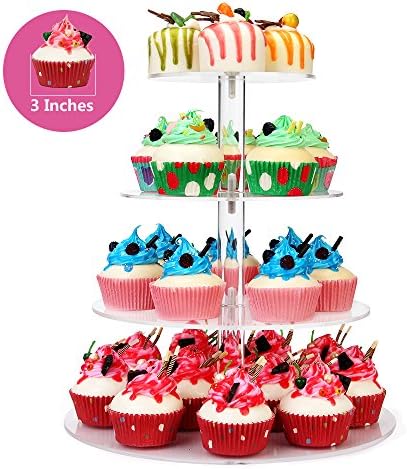 4 Tier Round Acrylic Cupcake stands,Screw connection, more stable and firm,Christmas Wedding Birthday Party cake stands,Dessert reveal frame ,Food display shelf. (4 Tier Round)