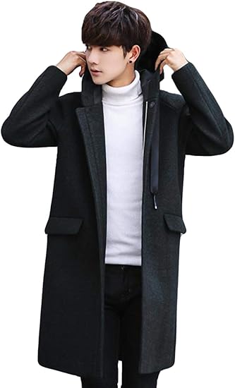 Amazon ニカ メンズ チェスターコート 黒 冬 厚手 ロングコート トレンチコート フード付き 長袖 ジャンパー ゆったり 無地 おしゃれ 膝丈 スタイル 韓国風コート ファッション コート ジャケット 通販