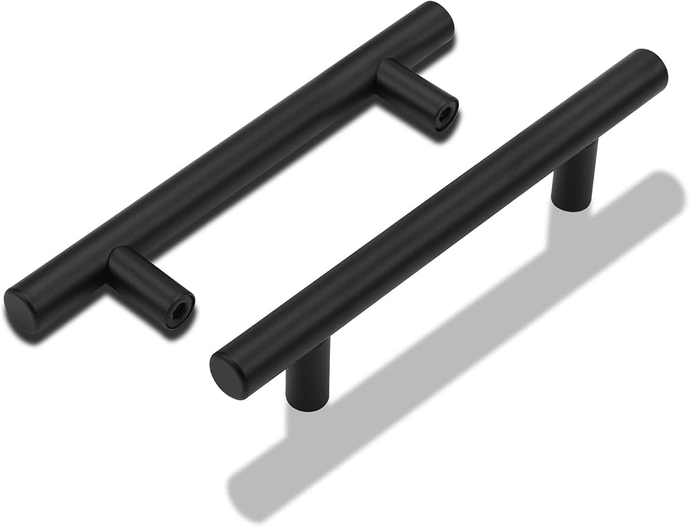 LONTAN 5 Pack Black Kitchen Handles 76mm Cabinet Pulls 127mm Length