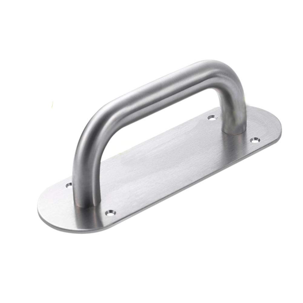 Tiberham Sliding Door Handle, Heavy Duty Stainless Steel Pull Push Door Handles with Back Plate, Gate Handle Toilet Door Pull Plate Wooden Cabinet Cupboard Handle Hardware (200 x 65 mm, Round)