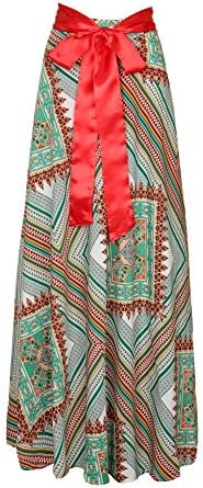 Ladies Convertible Traditional Wax Print Green Long Dress-S