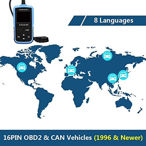OBD2 Code Reader - Full OBDII Functions Scan Tool for I/M Emission Test, OBD2 Scanner Car Diagnostic Tool with On-board Monitoring and Turning off MIL(Check Engine Light) TOPDON AL201