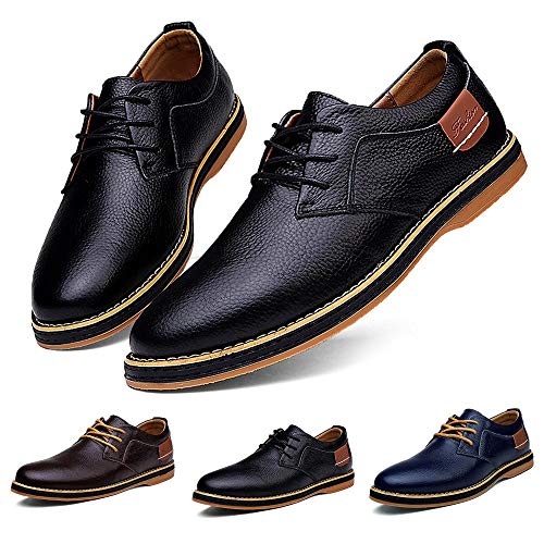 Respctful✿Men Oxford Dress Shoes Leather Lace Up Business Casual Shoes Comfortable Formal PoinShoe Black