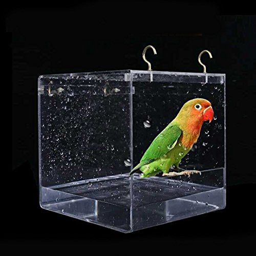 image for Kangkangk Cube Bird Bathtub Bath Shower Box Bowl with Hooks Cage Acces